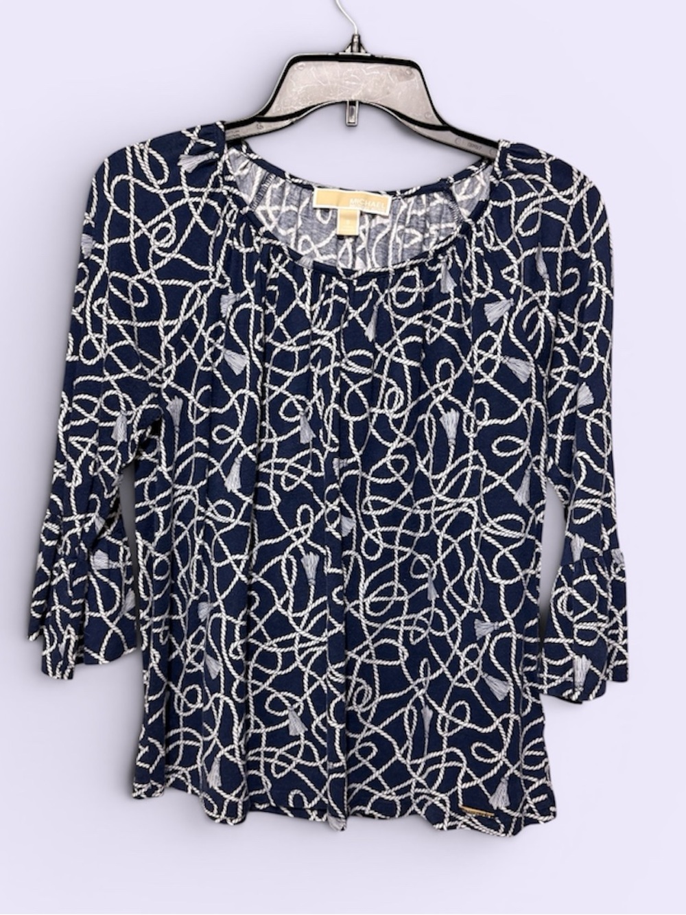 MICHAEL Michael Kors Navy Blouse Cream Nautical Rope Loop with Bell Sleeves